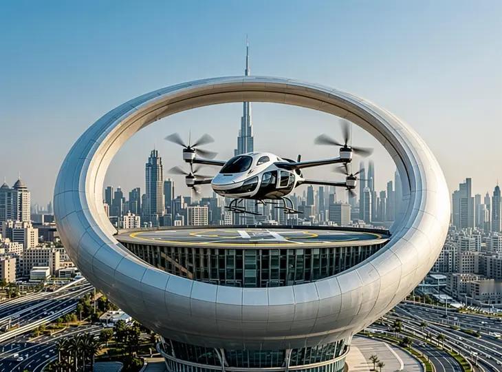 迪拜率先启用了全球首个空中出租车垂直起降场。这座四层建筑每年可接待17万人次，从