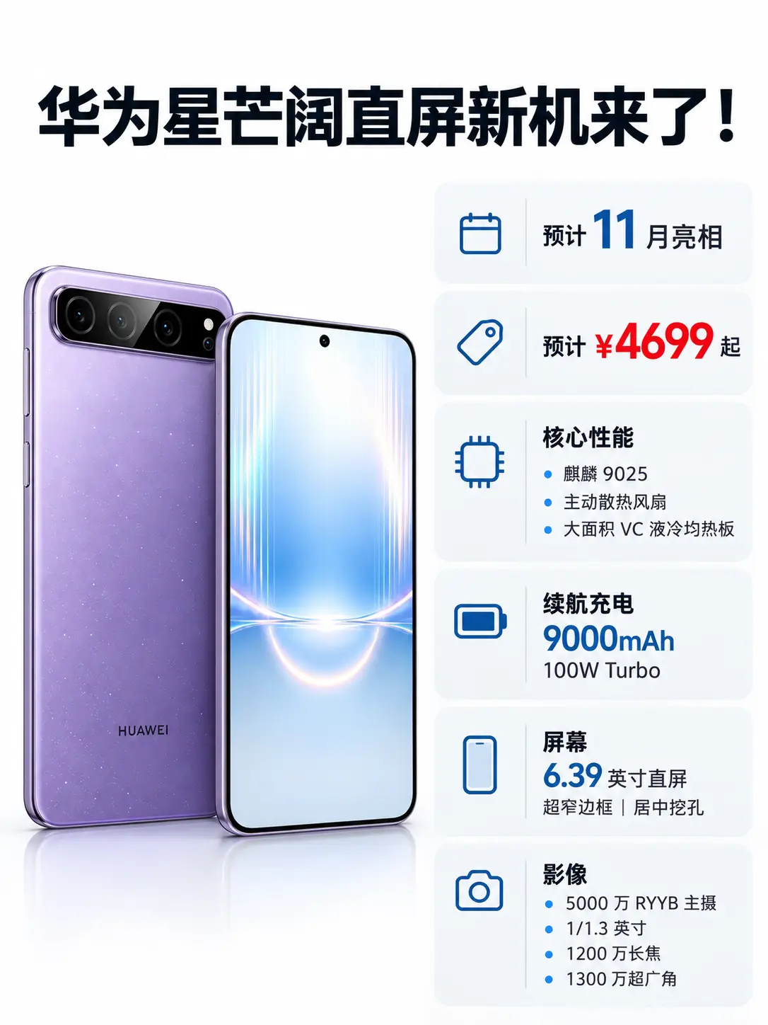 华为星芒阔直屏新机来了！      HUAWEI Pura X Vie...