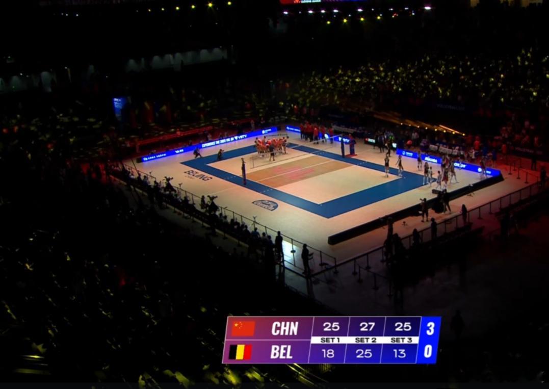 中国女排vs比利时队2025世界女排联赛北京站中国队3-0（25-18/27-2