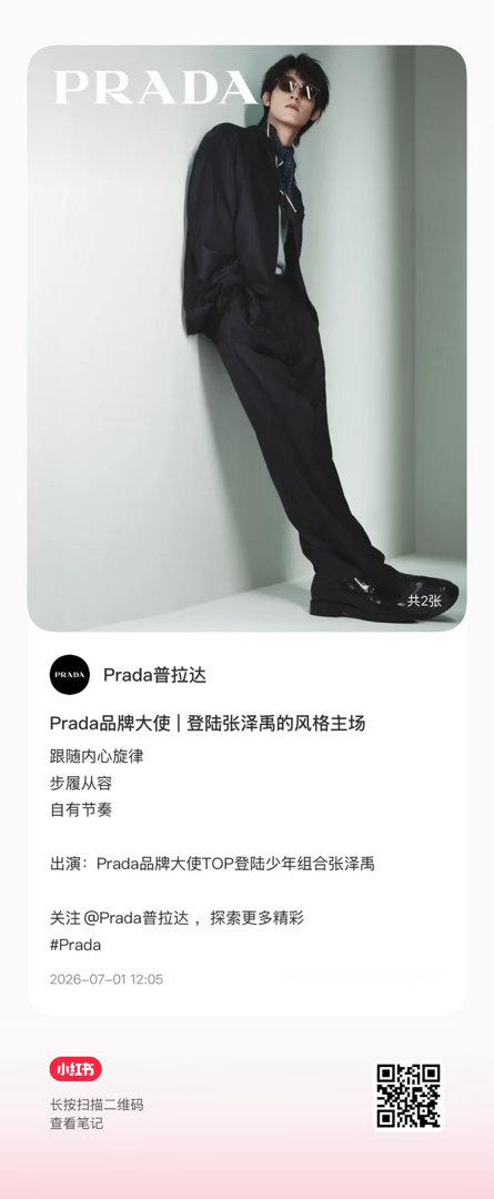 🍠再来做一波👍+收藏+评论 张泽禹 prada品牌大使 /PRADA张泽禹