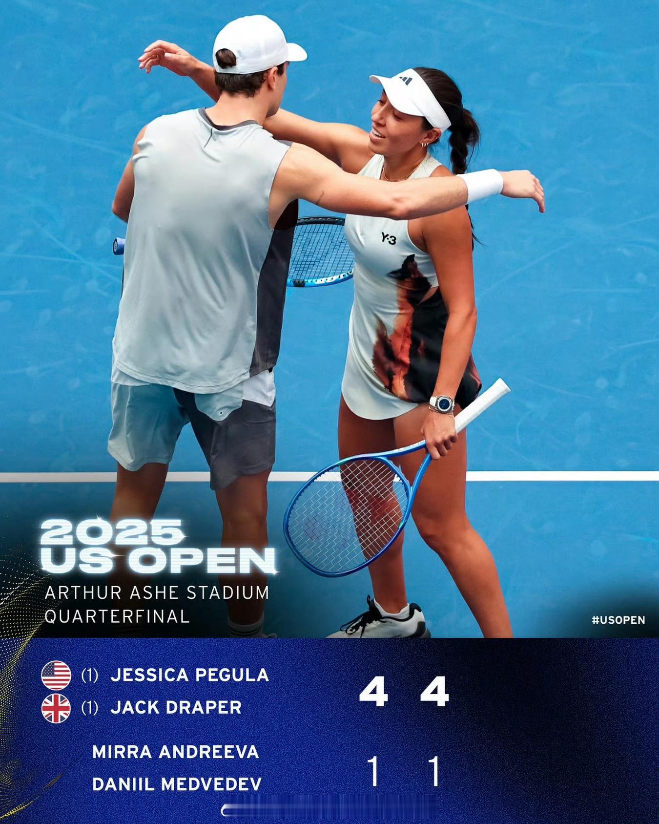 📢美网混双四强对阵 📍【2025美网】混双1/4决赛🎾佩古拉/德雷珀4-1