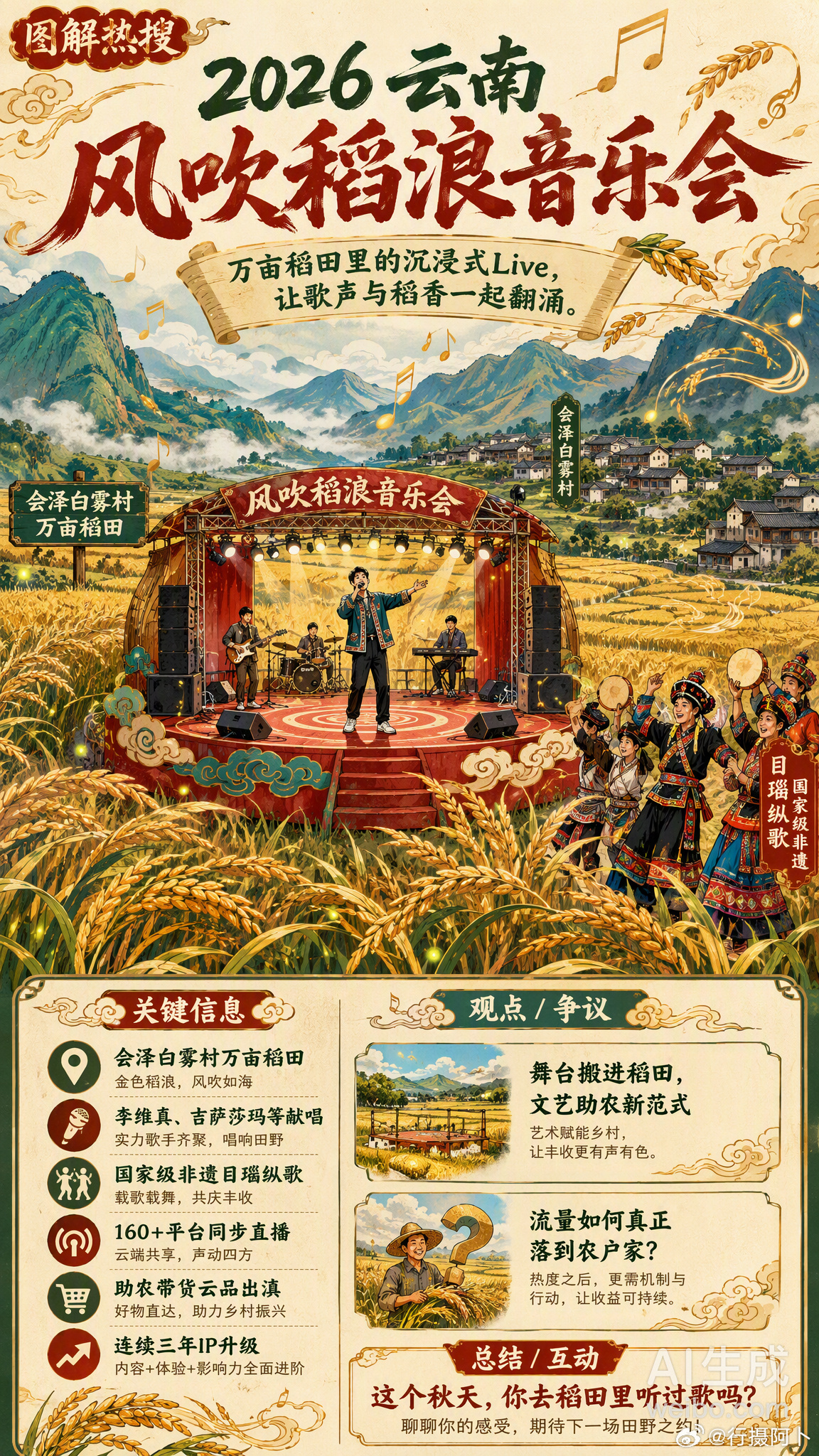 2026云南风吹稻浪音乐会点亮美丽乡村云南以文兴村助力乡村振兴舞台不搭在体育馆，