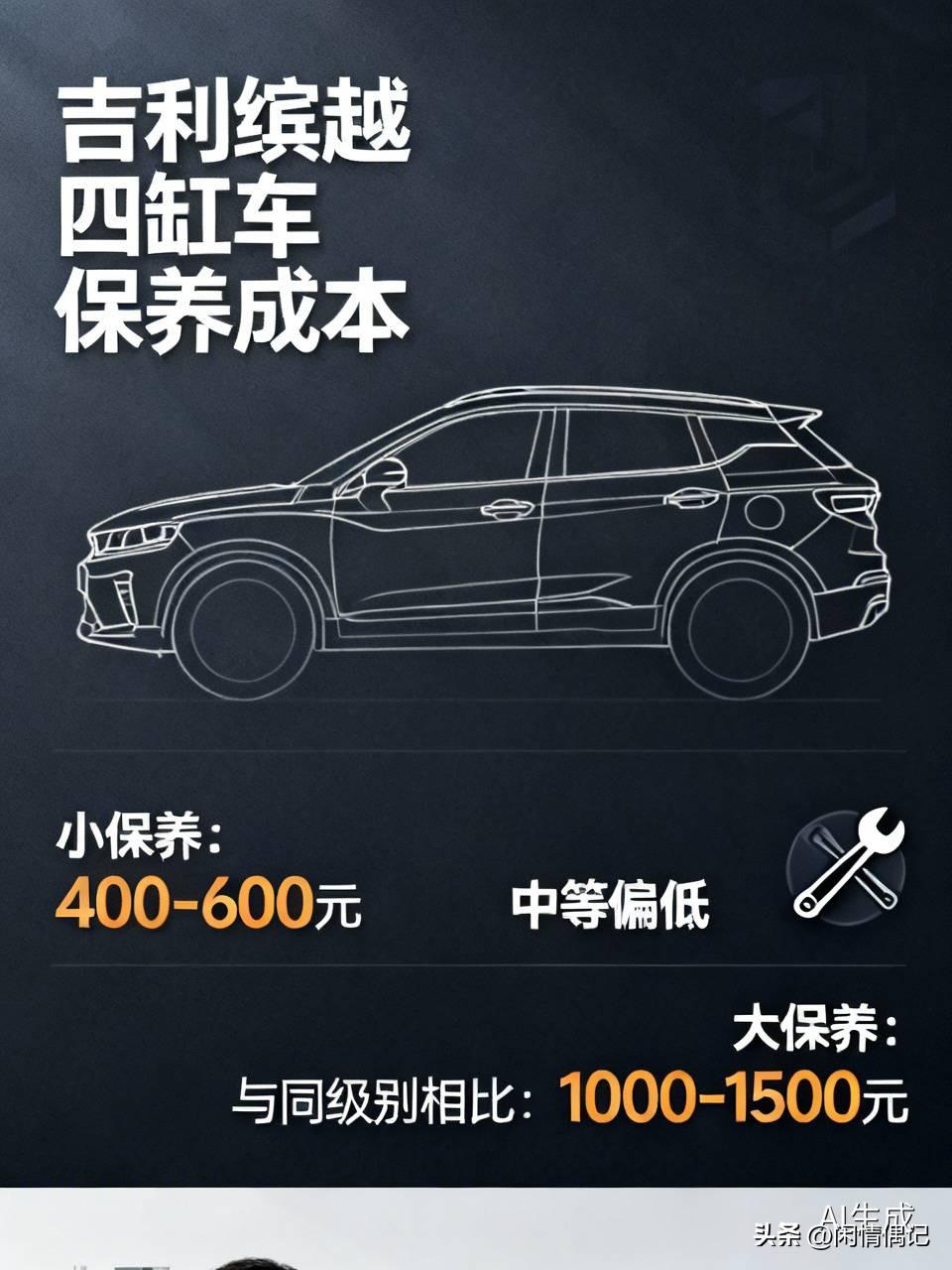 吉利缤越四缸车的保养成本贵吗? 
吉利缤越四缸车的保养成本不算贵。以小保养为例，