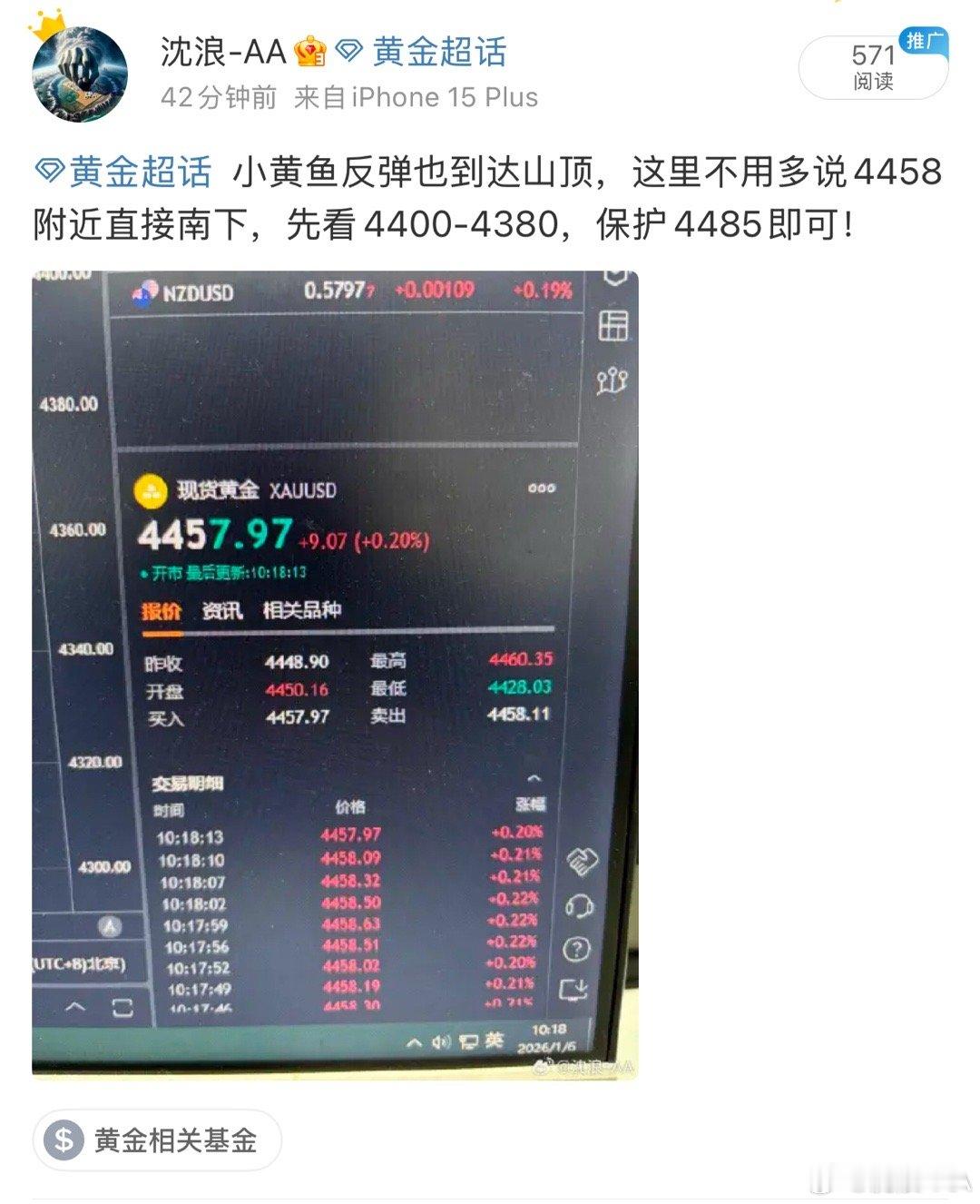 黄金  看准了就是干，不喜欢脱离带水，小黄鱼4458附近南下，也有8个点的空间，