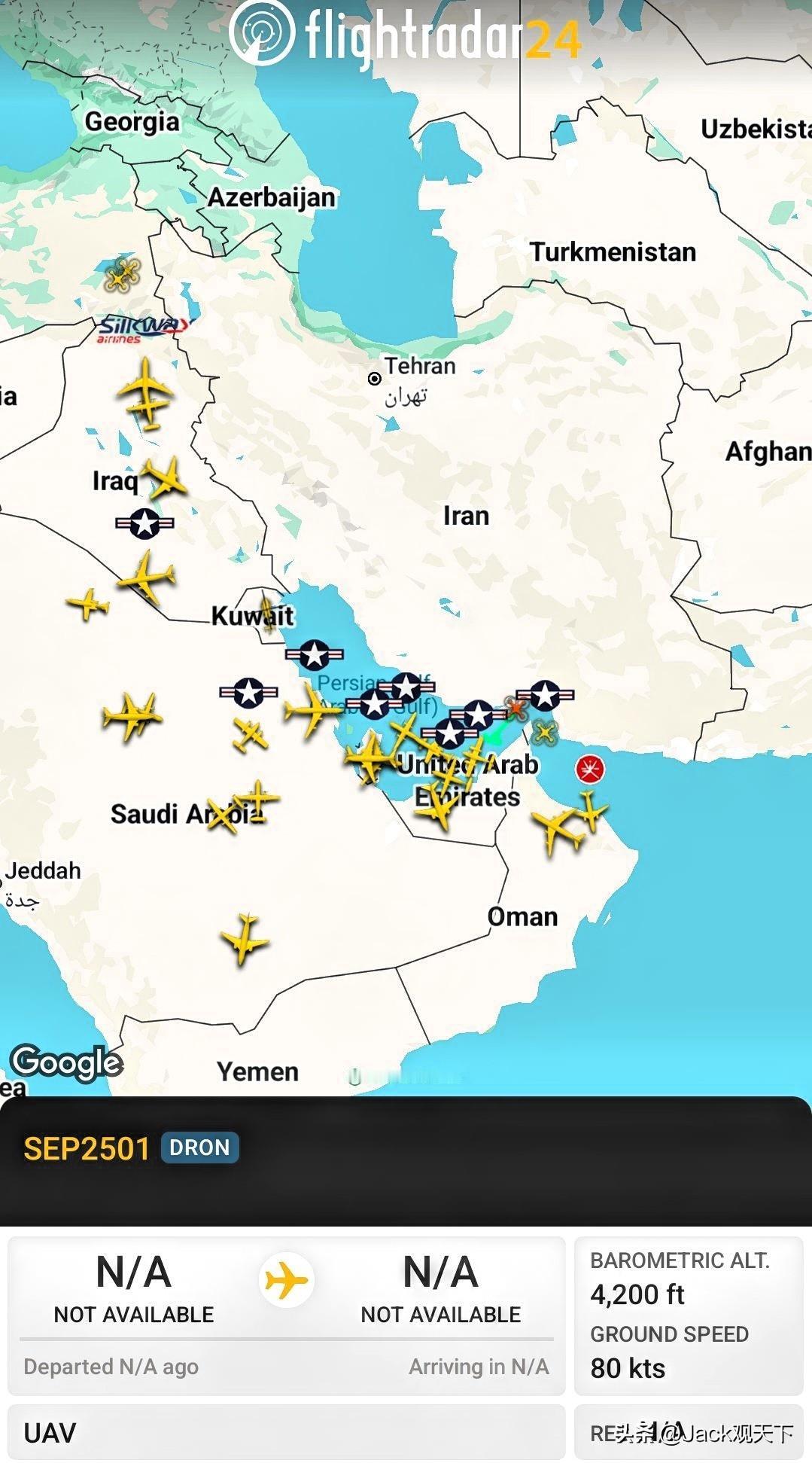 伊朗🇮🇷伊斯兰革命卫队侦察无人机在波斯湾上空活动，与此同时，美国🇺🇸向该