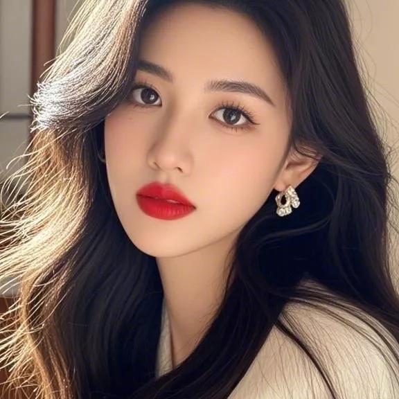 温柔如水的眼神，优雅的红唇，散发着迷人的魅力。