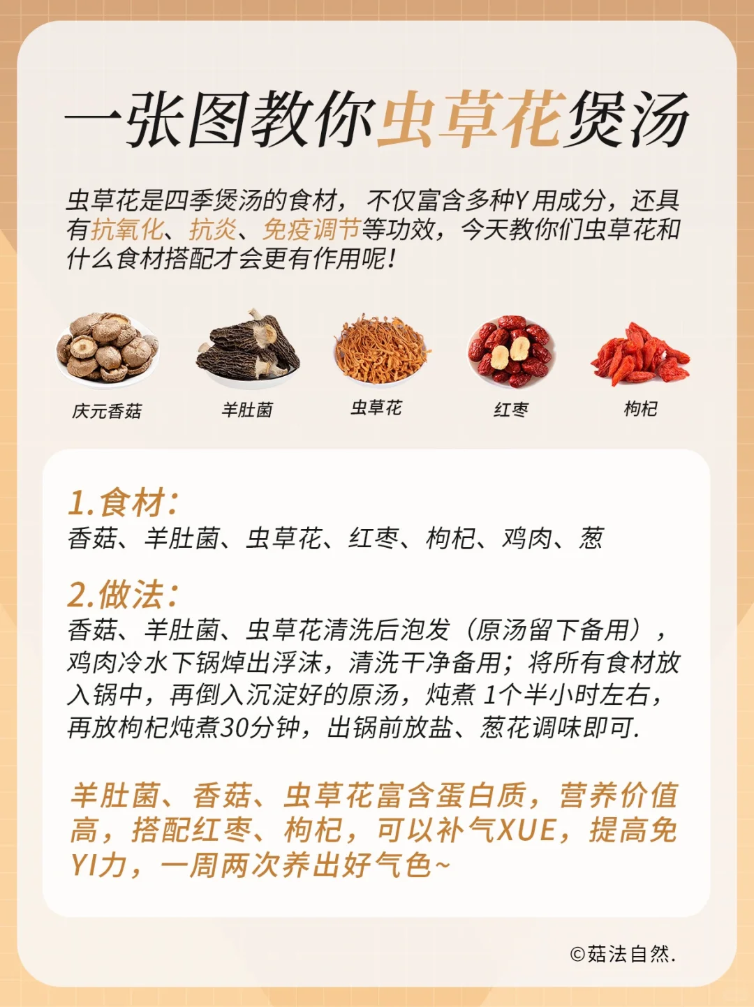 1️⃣一张图教你虫草花有效煲汤方法