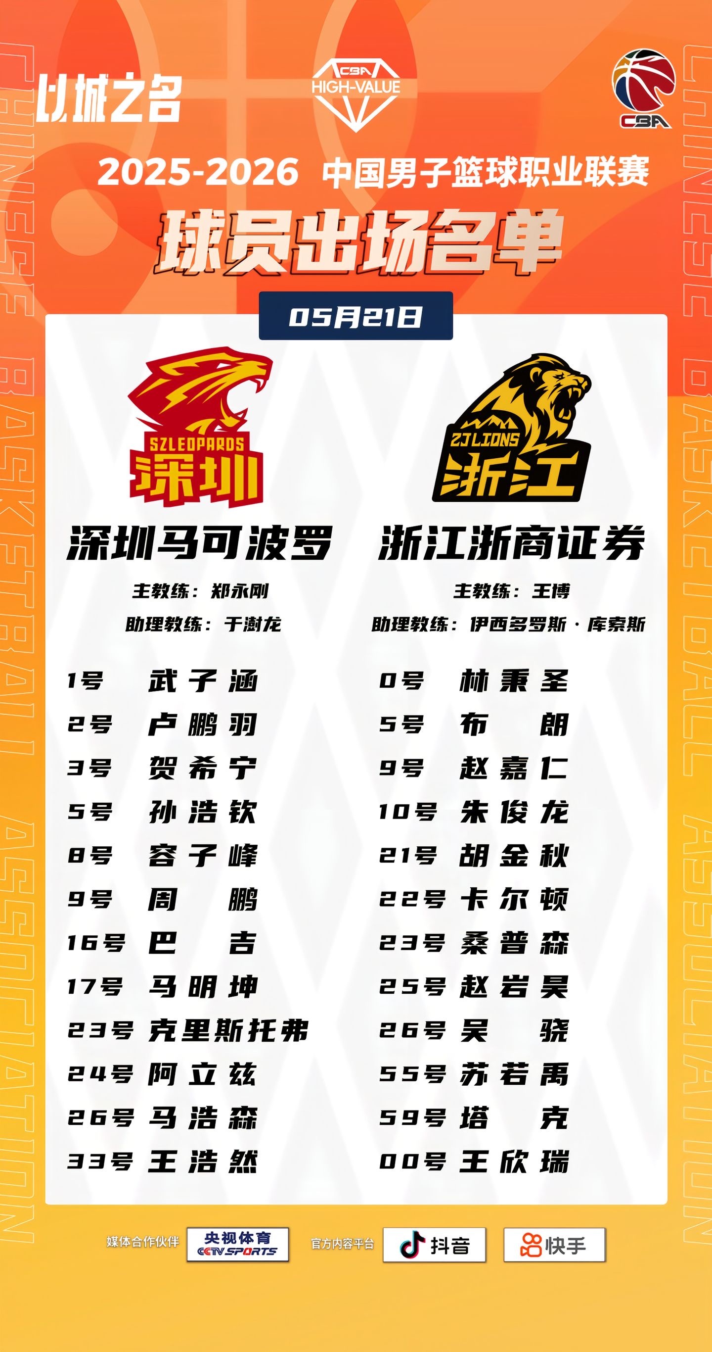 史密斯缺席、孙铭徽缺席深圳男篮vs广厦男篮cba季后赛