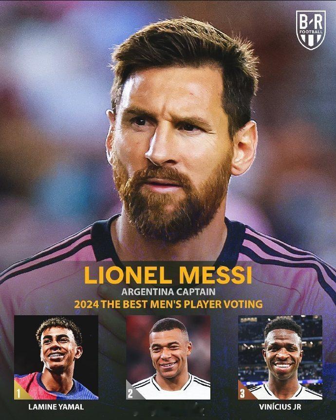 梅西世界足球先生排名第6 2024FIFA最佳得票：威尼修斯48分第一！罗德里贝