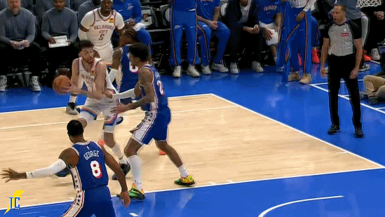 Wow切特少见的干拔中投命中！76人vs雷霆雷霆