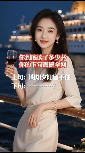 你到底读了多少书
你的下句震撼全网

上句：明知夕阳留不住
下句：由你来对