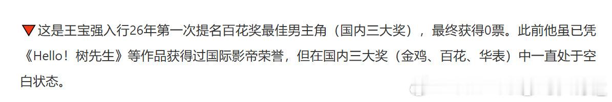王宝强国际影帝无国内大奖王宝强手握多座国际影帝奖杯，但在国内金鸡、百花、华表三大