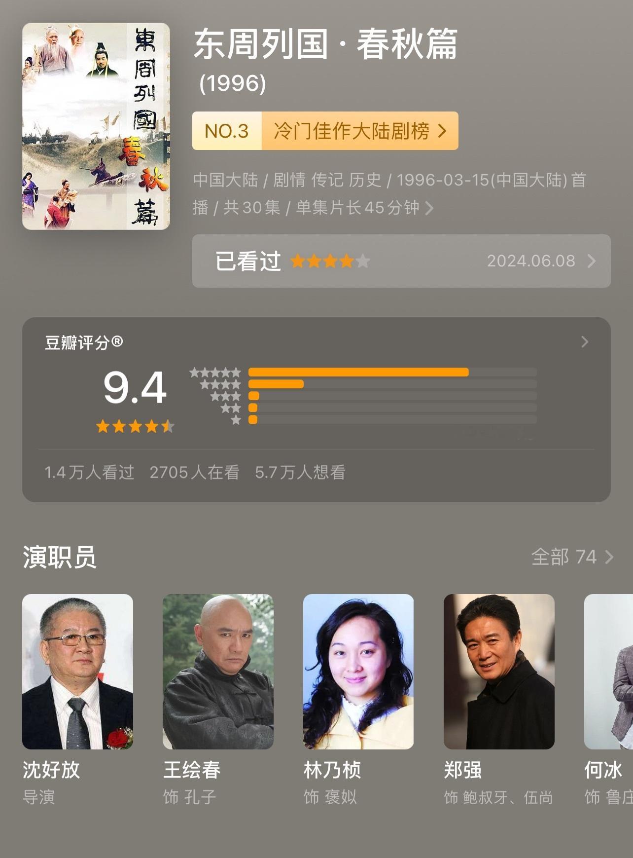 东周列国·春秋篇 和 战国篇，不同导演拍的，差别真的好大。  沈好放导...