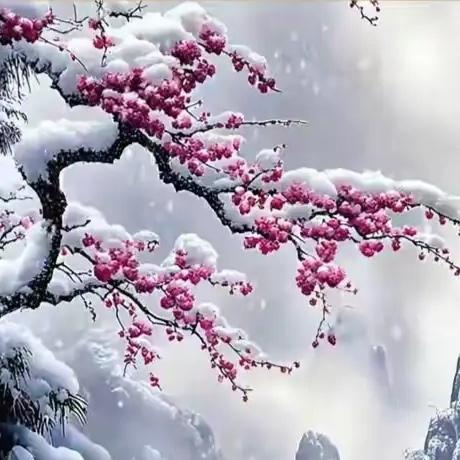 赏花观景：雪中红梅
诗赞雪中梅：
红梅傲雪独自开
枝头掛满玉珠白
静赏雪中红梅艳