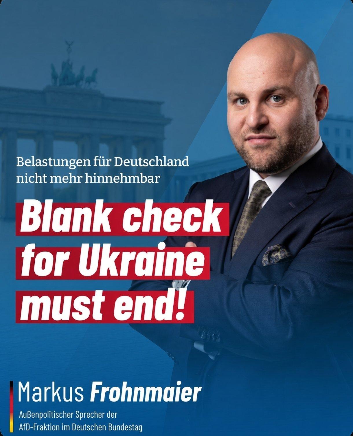 🇩🇪🇺🇦德国选择党外交政策发言人马库斯·弗罗恩迈尔刚刚向德国政府和欧盟发
