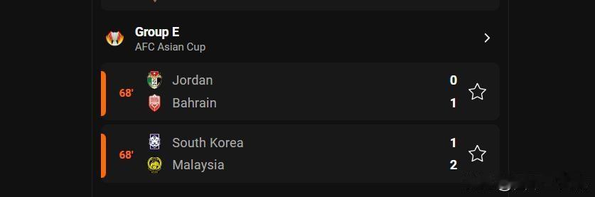 比赛没结束，但韩国1比2马来西亚，约旦0比1巴林，这两队为了避开日本，都拼命要输