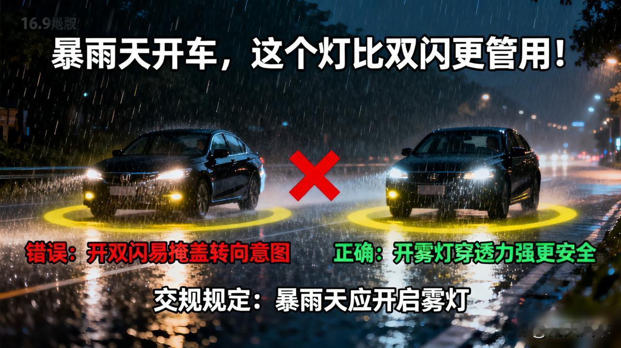 暴雨天开车，这个灯比双闪更管用！

下大雨视线模糊，很多司机爱开双闪。但其实交规