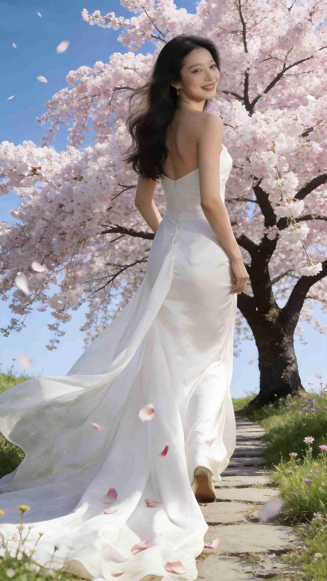 我的今日状态：😁轻松愉快
我这里的天气：🌈雨过天晴
《樱下白裙》
 
风掀动