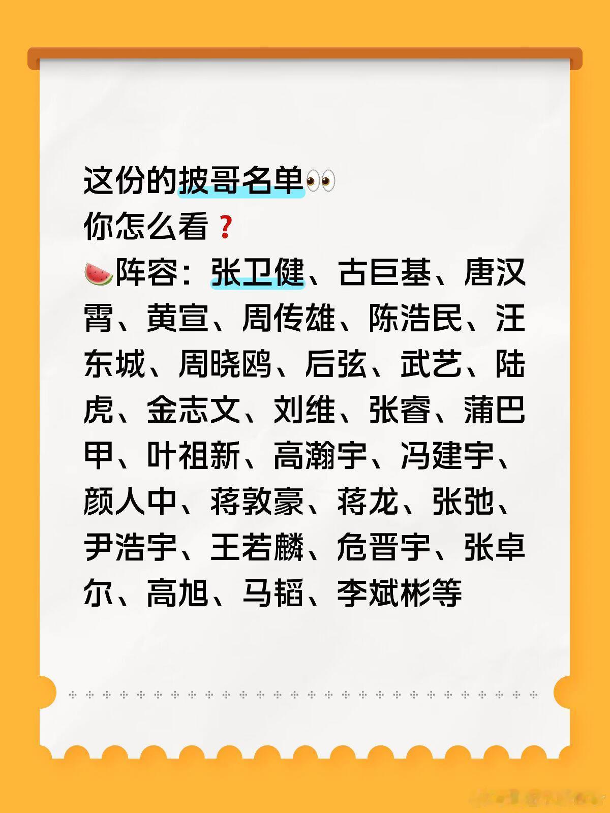 🍉披哥名单来了 你期待在节目里看到谁这份网传的披哥名单👀 你怎么看❓阵容：张