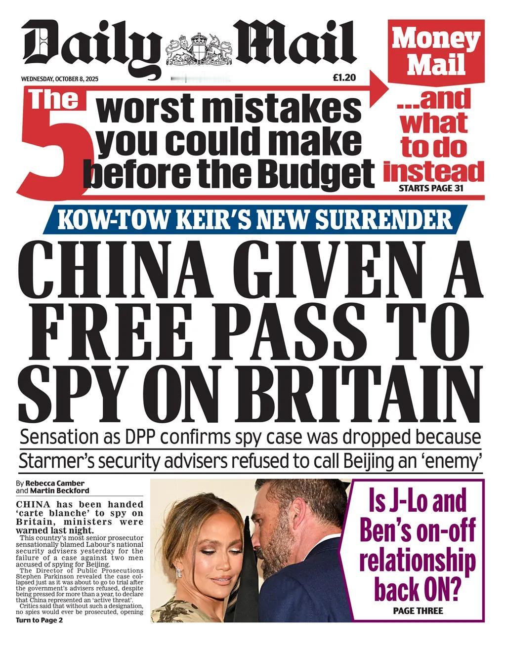 因为英国首相斯塔默的国家安全顾问拒绝把北京视为“国家安全威胁”。这引起英国保守派