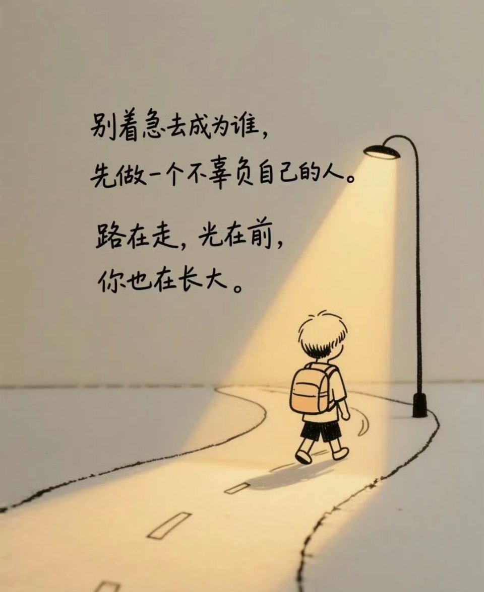 别着急去成为谁，先做一个不辜负自己的人。路在走，光在前，你也在长大。 ​​​