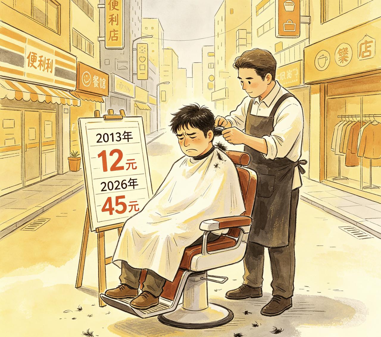 这张理发价格表，戳中了多少普通人的无奈。从2013年的12元到2026年的45元