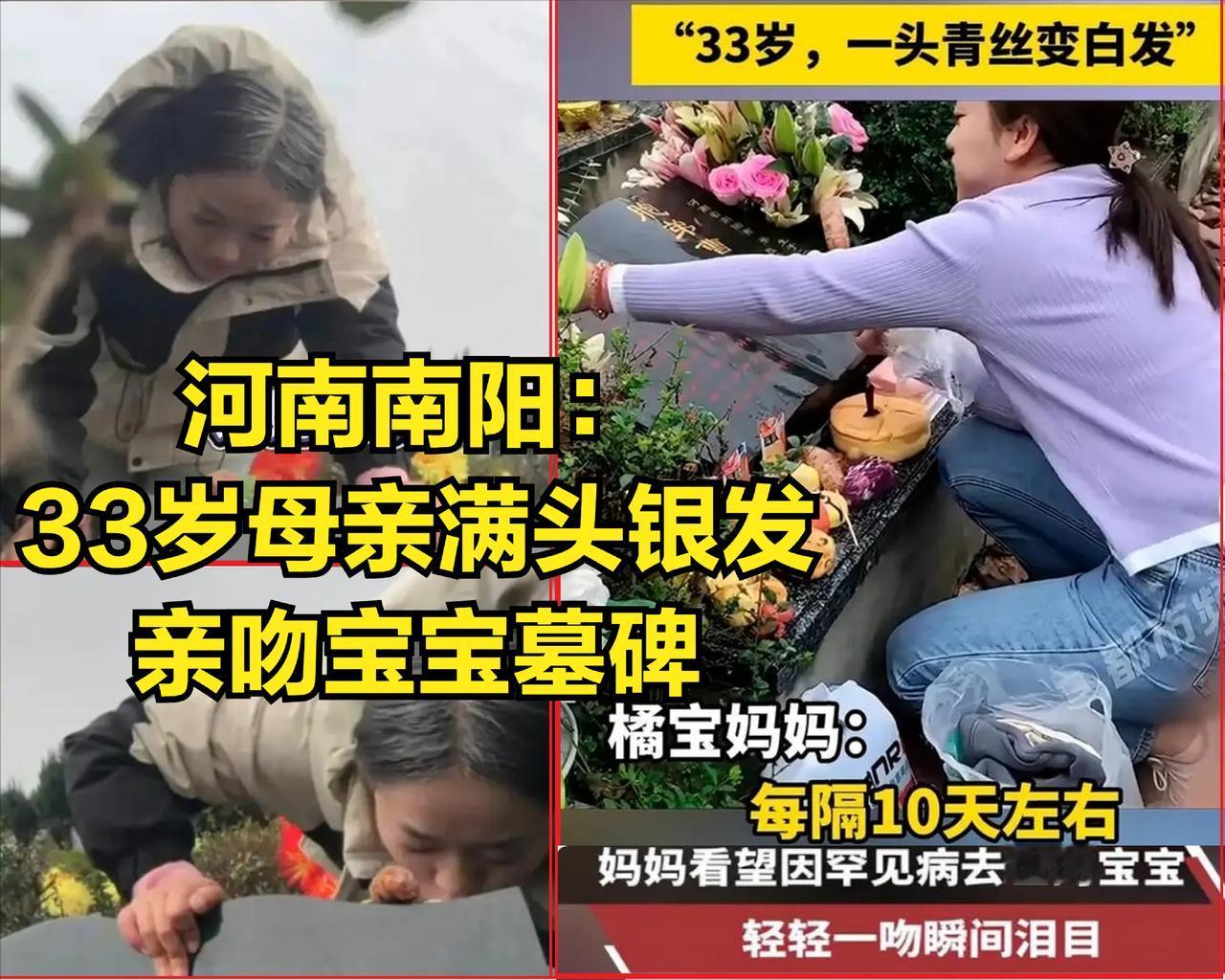 河南南阳“33岁母亲满头白发”亲吻宝宝墓碑：无尽哀思，母爱无疆，感动千万网友
 