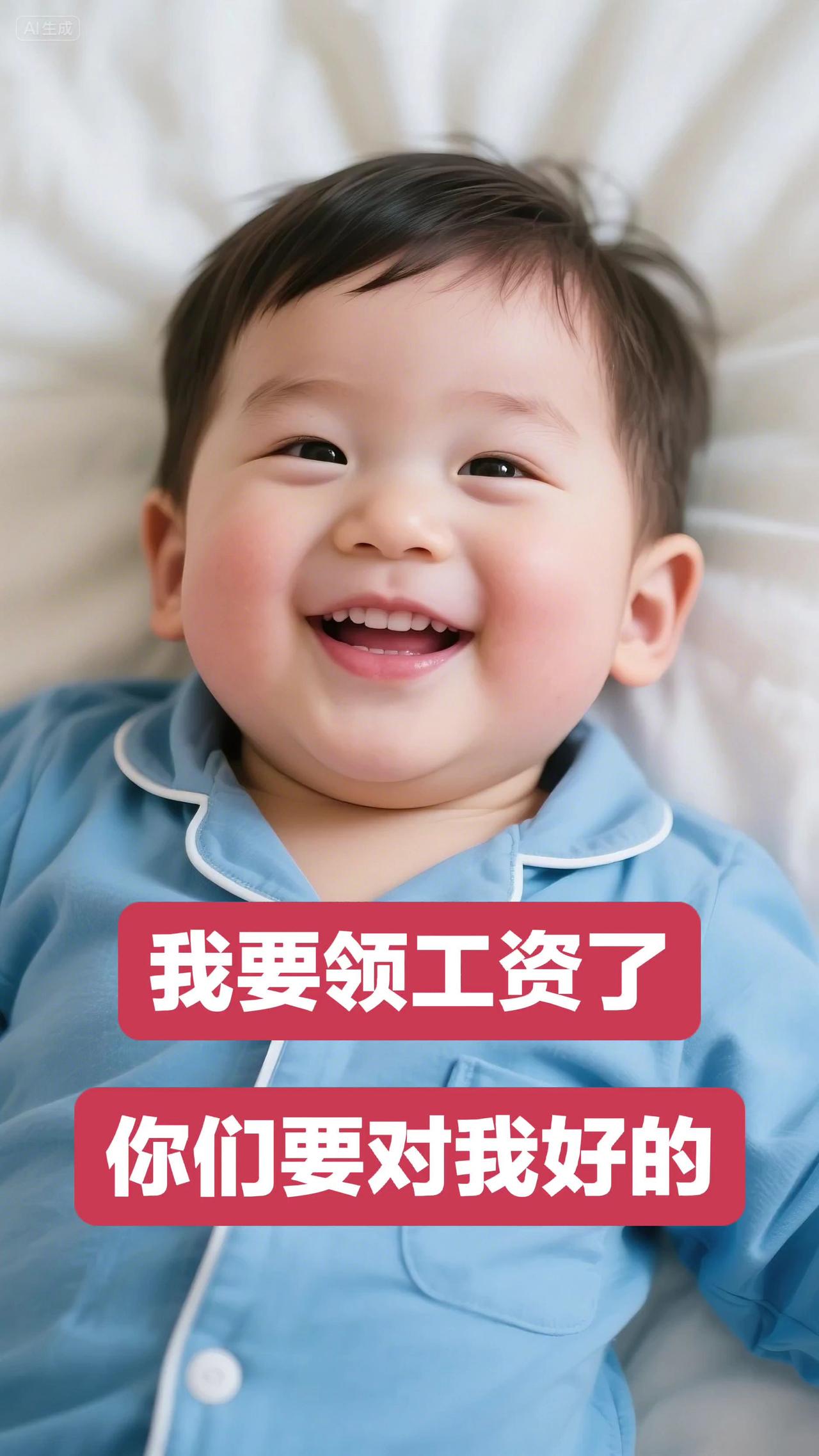 我要领工资了，你们要对我好的！即梦AI 宝宝 人类幼崽 治愈系笑容 呆萌可爱 @