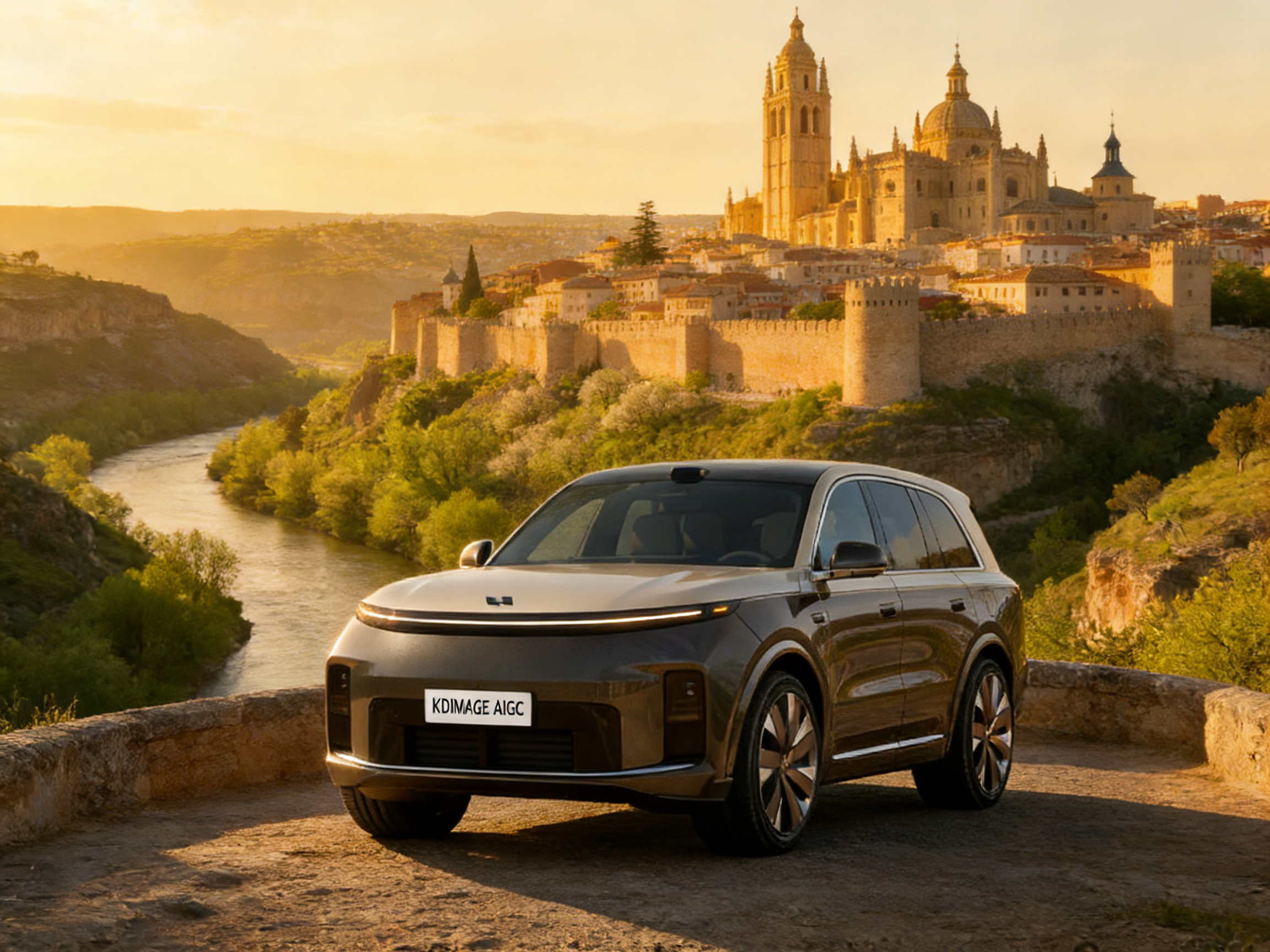 【AI汽车】借由AIGC的数字重构，我们将这台车定格在西班牙的春日画卷中。大V聊