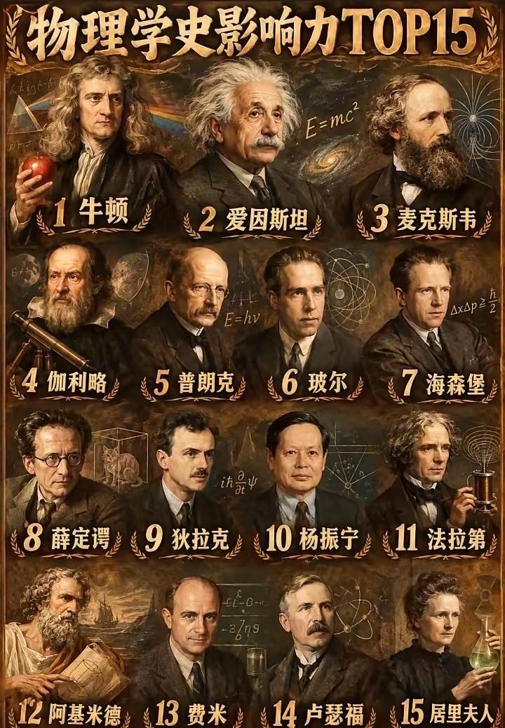 物理史上前十五排名，感觉杨振宁先生排低了