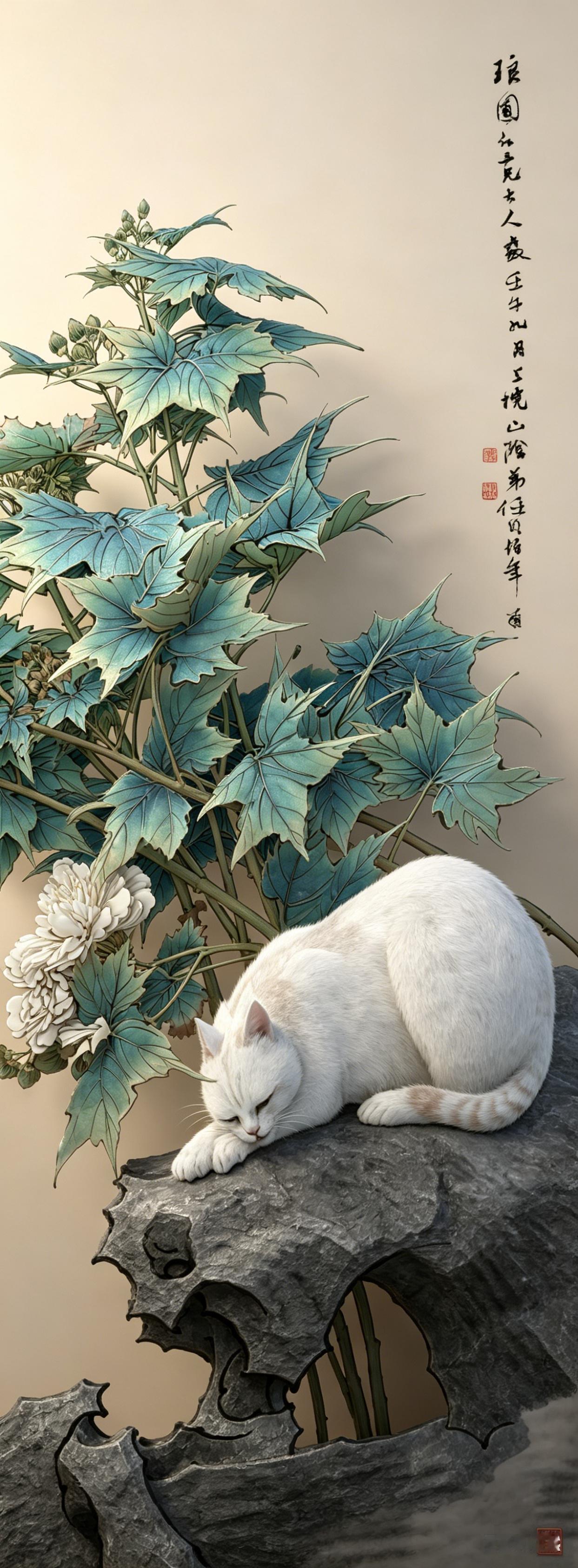 别人画花鸟是寄情山水，

任伯年偏画一只懒猫，

把文人的风雅，

画成了打工人