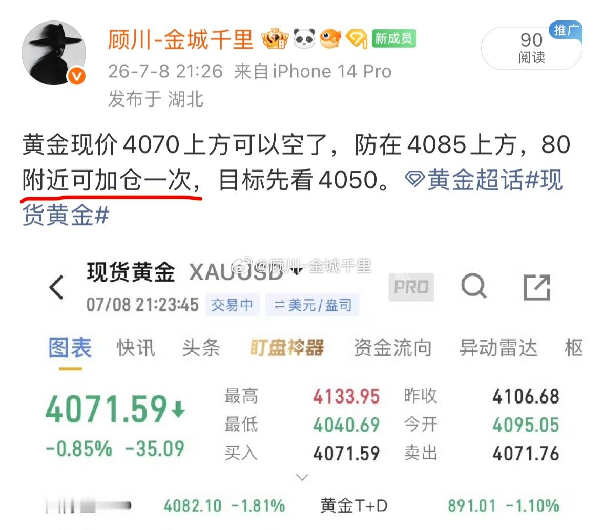 看箜就坚定做箜，反弹高位就是加仓机会，4073的箜，在4050一线止赢，持有23