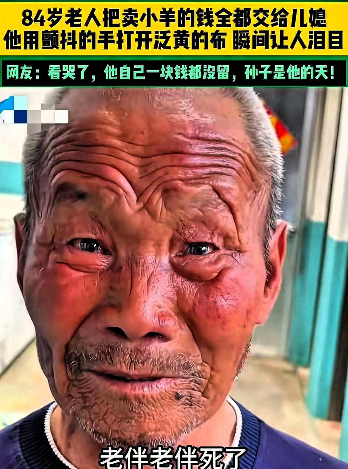 让人泪目了！山东，84岁老人卖了家里的羊，一分钱省不得花，全部交给了儿媳，儿媳不