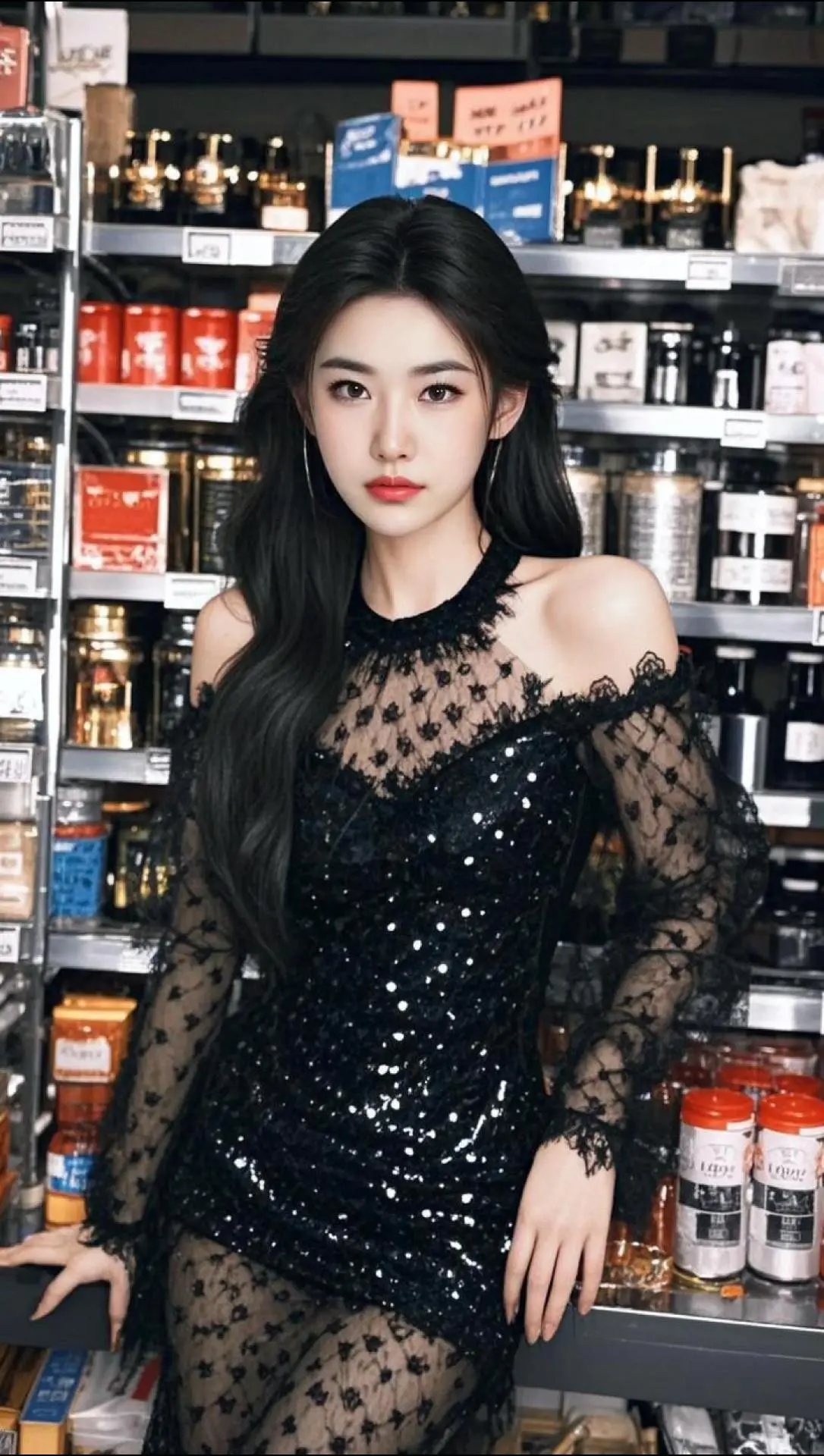 AI亮片黑裙写真 随变ai随便玩