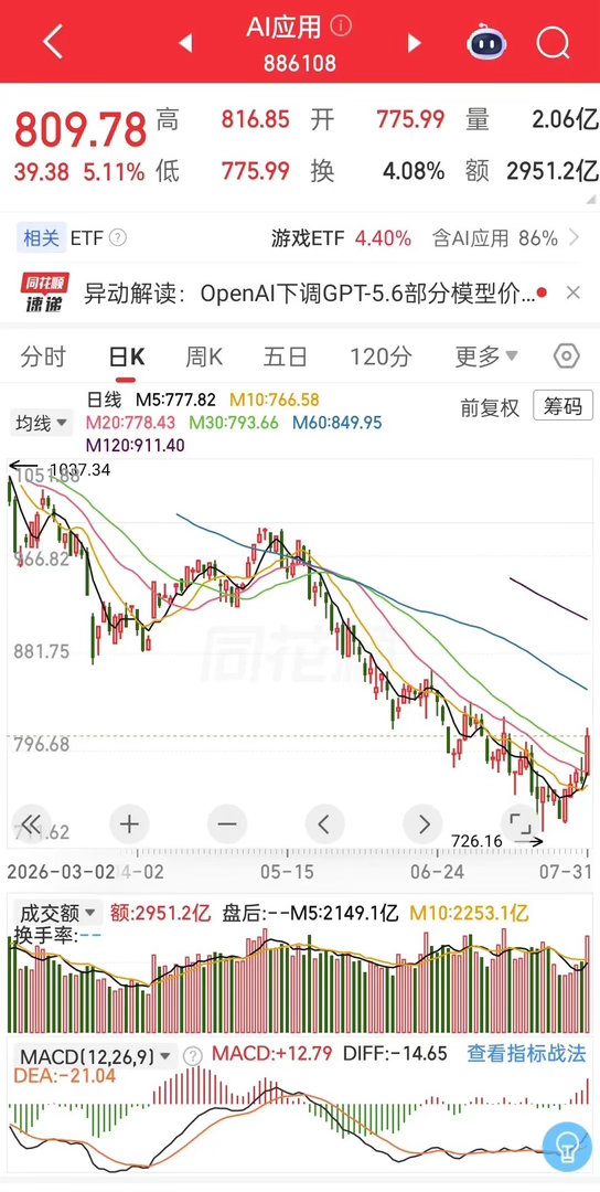 AI应用会不会是整个8月份的主线？既然玩高位的硬件有风险。不如来低位的AI应用，