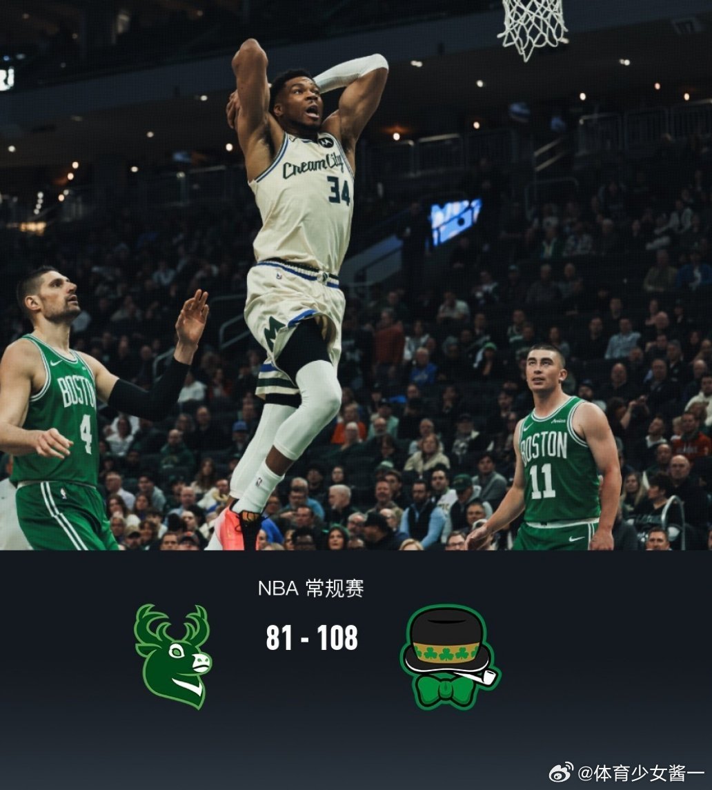 NBA常规赛凯尔特人108-81大胜雄鹿，普里查德25分，字母哥复出取19+11