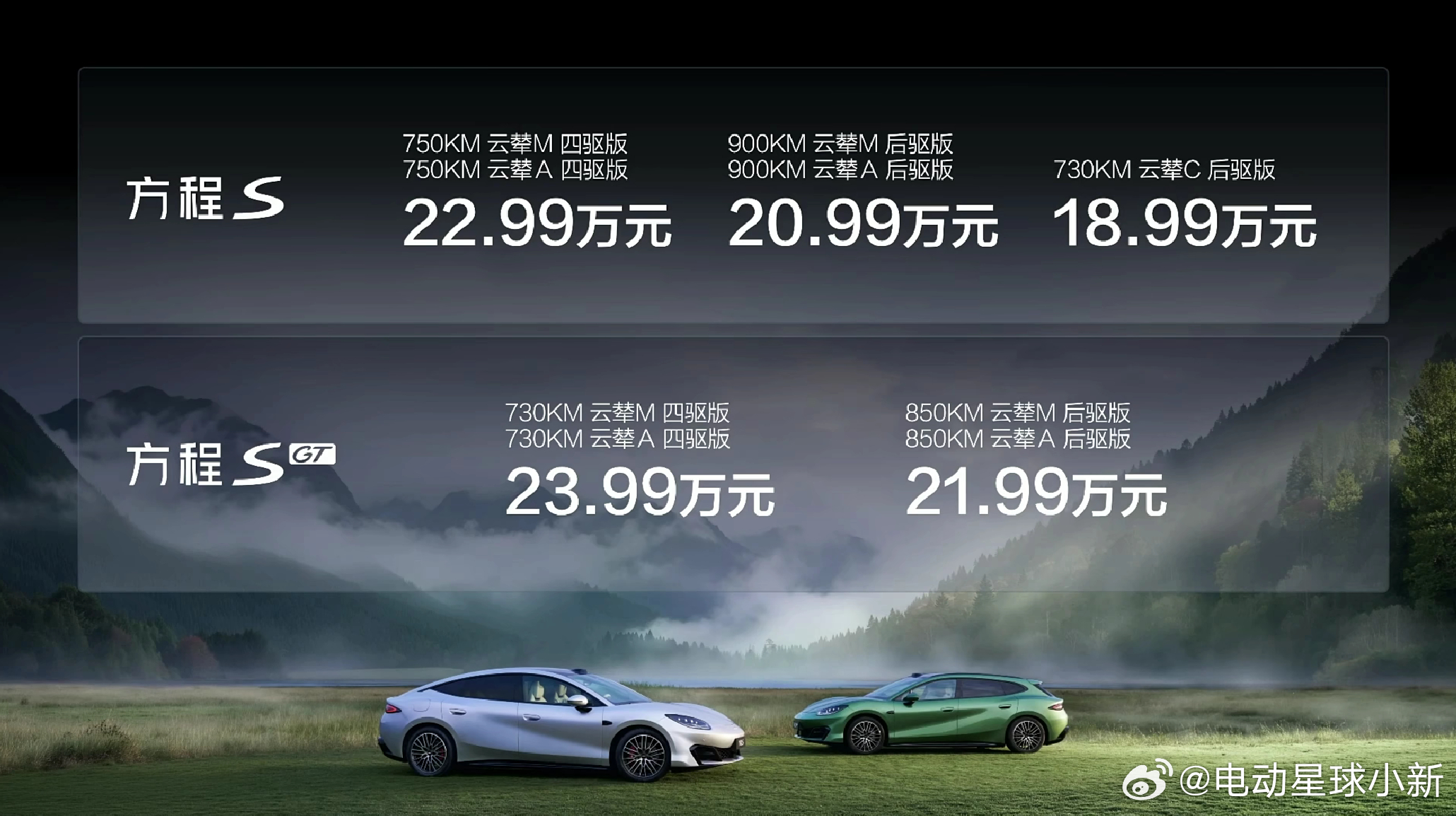 方程S & 方程SGT 正式上市，来看看价格方程S- 750KM 云辇 A/M 