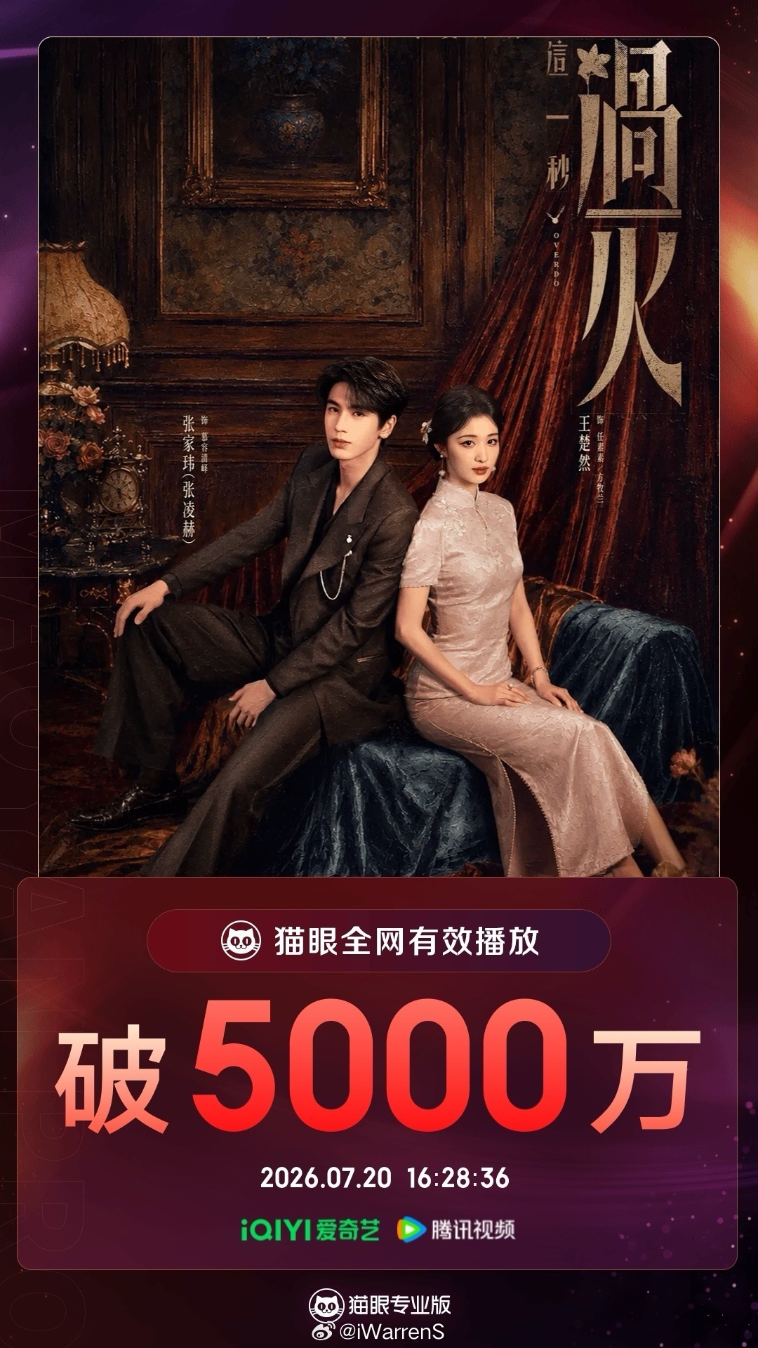 张凌赫新剧这一秒过火有效播放量破5000万了呀！张凌赫慕容清峄🐮张凌赫王楚然这