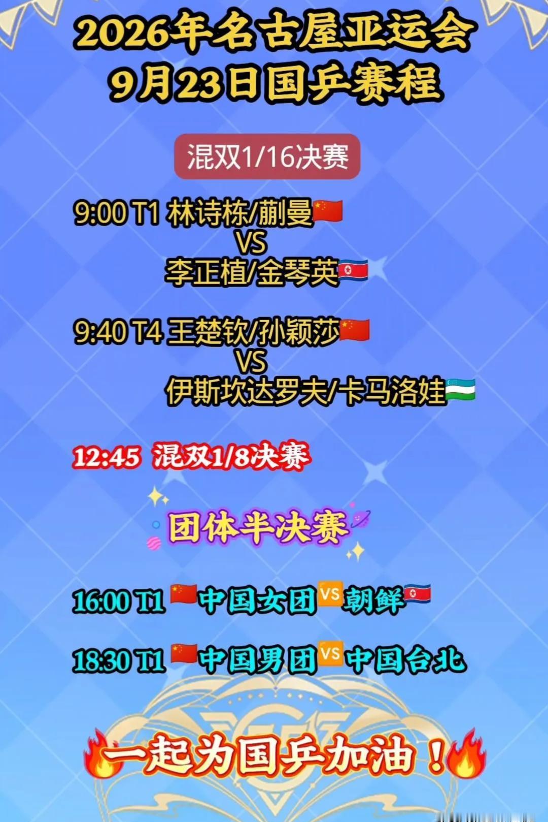 莎头一日三赛，国乒今天把“极限”两个字摆上桌面了！
9月23日名古屋亚运会，国乒