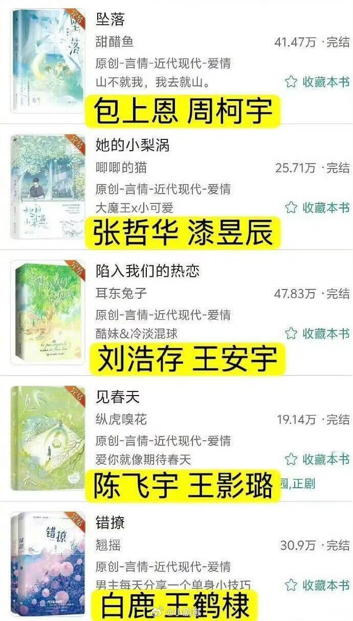 至此晋江前十现偶全部影视化了 