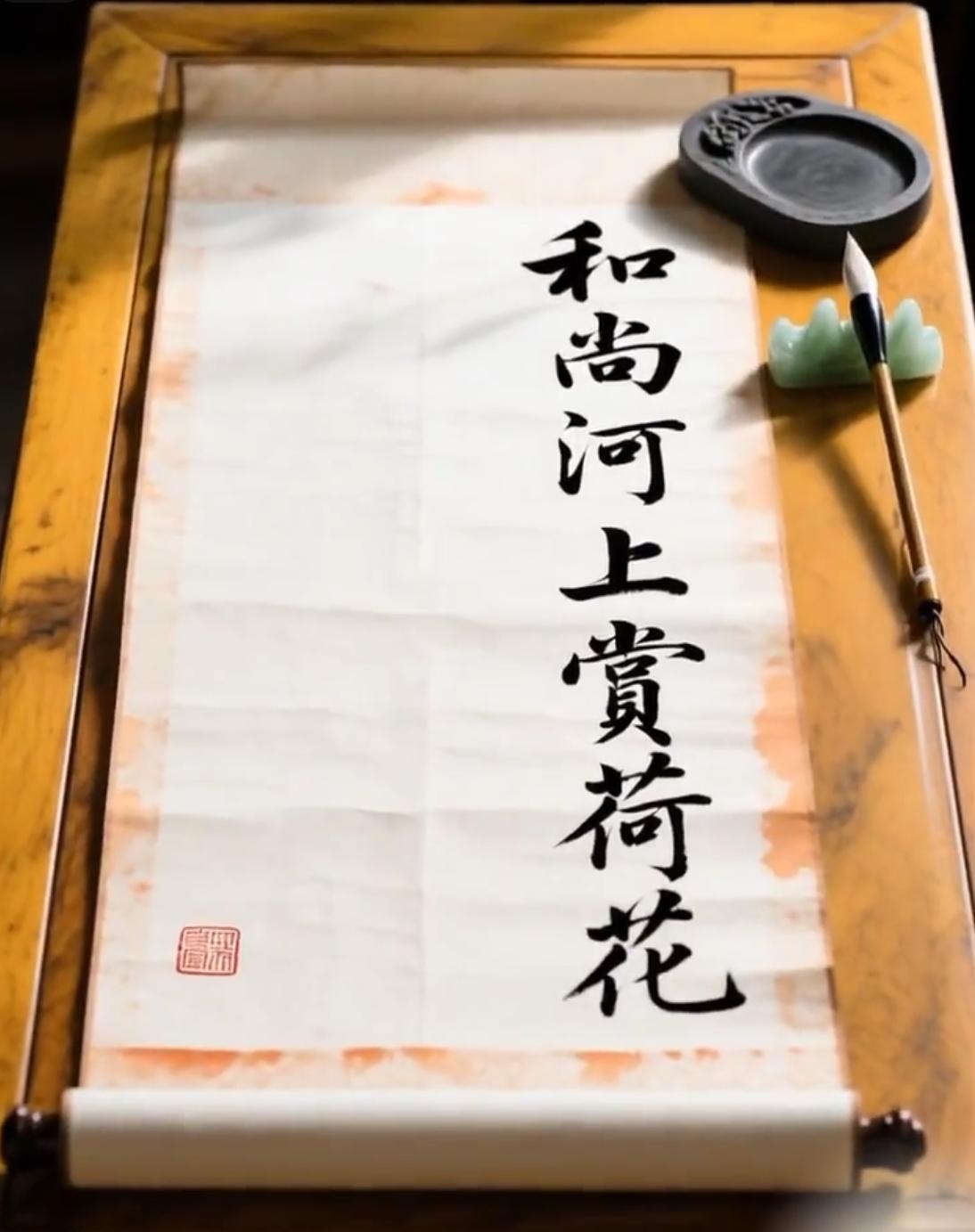 我出上联你对下联，看看你肚子里有多少墨水。
上联：和尚河上看荷花
下联：____