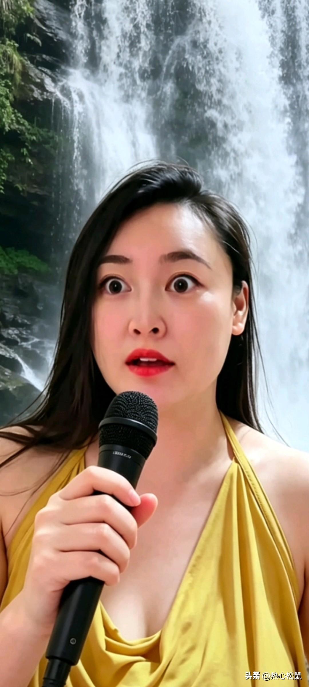 在瀑布前激情演唱，感受大自然的魅力！🎤💦