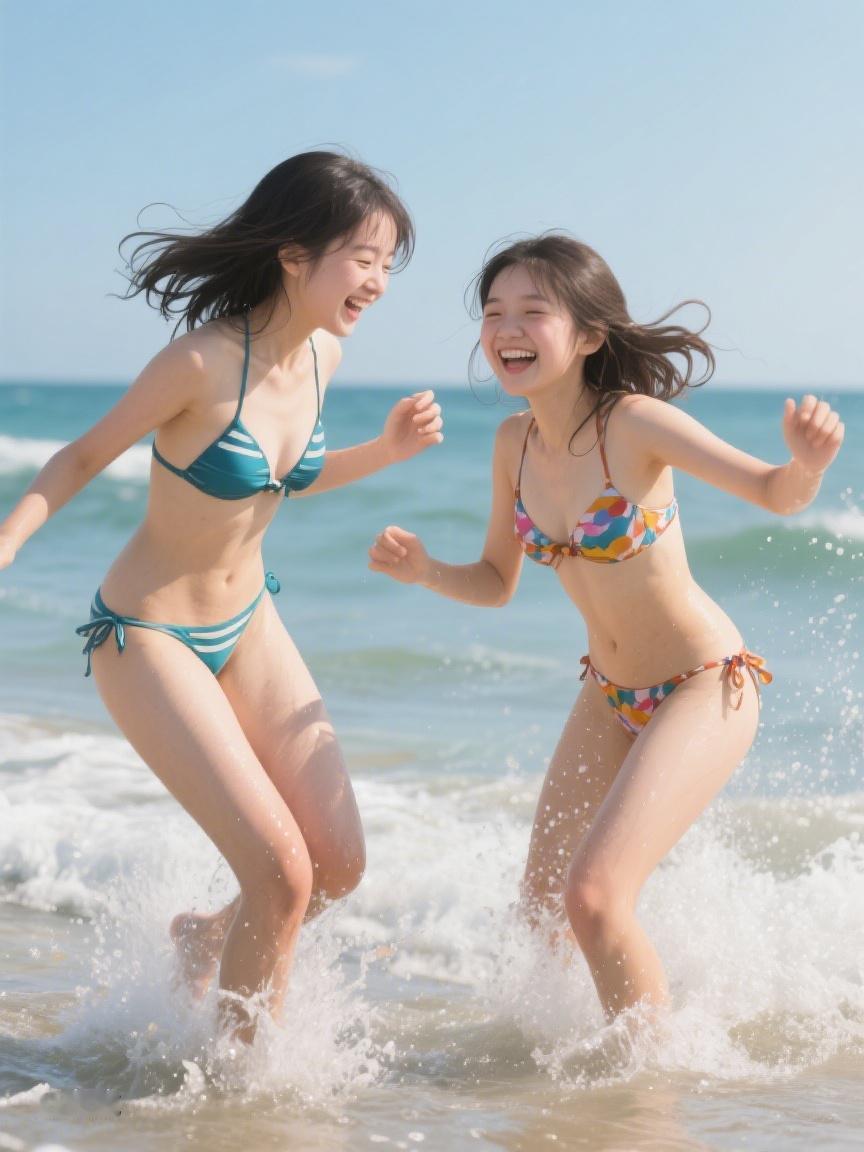 AI妙生图在海浪中撒欢，笑声溅起水花。生活如这浪花，有冲劲便有惊喜呀😉