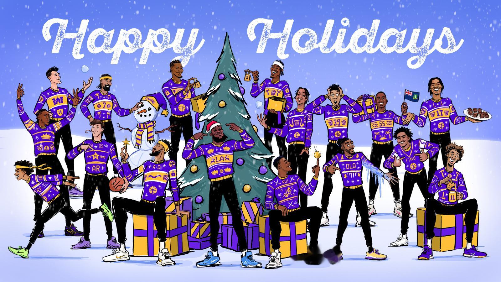 细节满满！湖人官方晒图，祝大家圣诞节快乐！🎄🎅 ​​​