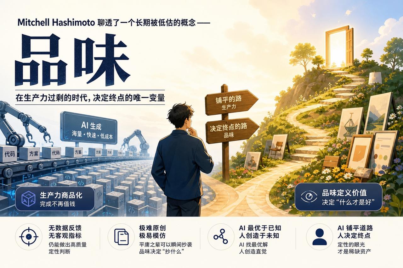 【品味：AI时代唯一的硬通货】

Mitchell Hashimoto 聊透了一