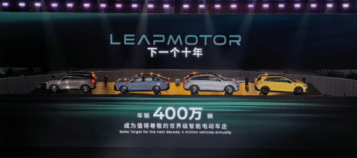 零跑在 10 周年发布会上宣布，未来十年目标是成为世界级智能电动车企，年销规模达