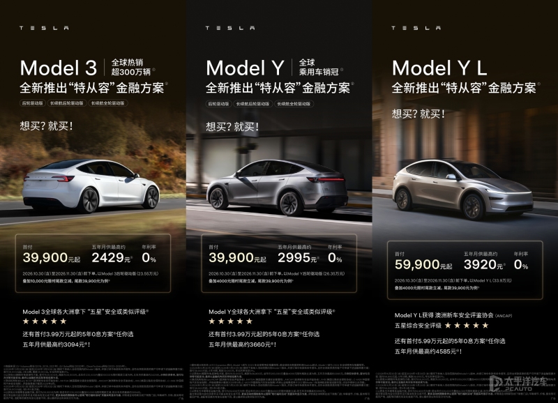 首付低至3.99万元！特斯拉“特从容”0息金融政策上线