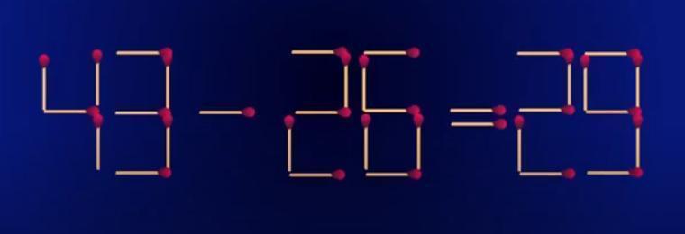 如图所示，火柴搭建的 “43 - 36 = 29” 静静陈列，显然这道等式并不成