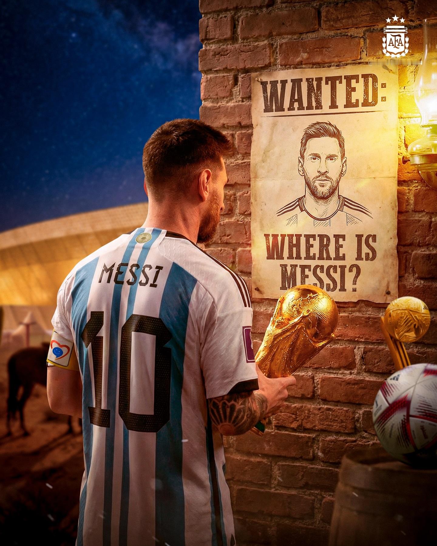 阿根廷国家队英文官方ins：想知道他在哪里？ 就在这里🐐梅西
