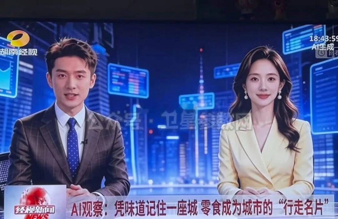 湖南广电 AI播新闻 意味着那些我们熟悉的主播坐在演播室里念稿子的真人，在现在的